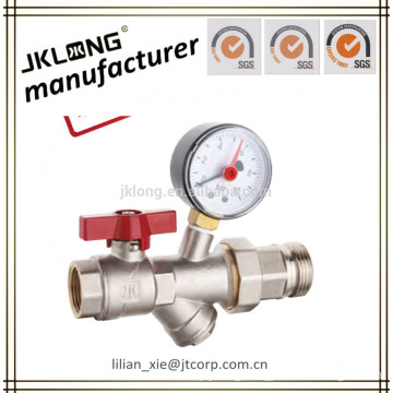 brass fliter ball valve with pressure gauge nickel plated